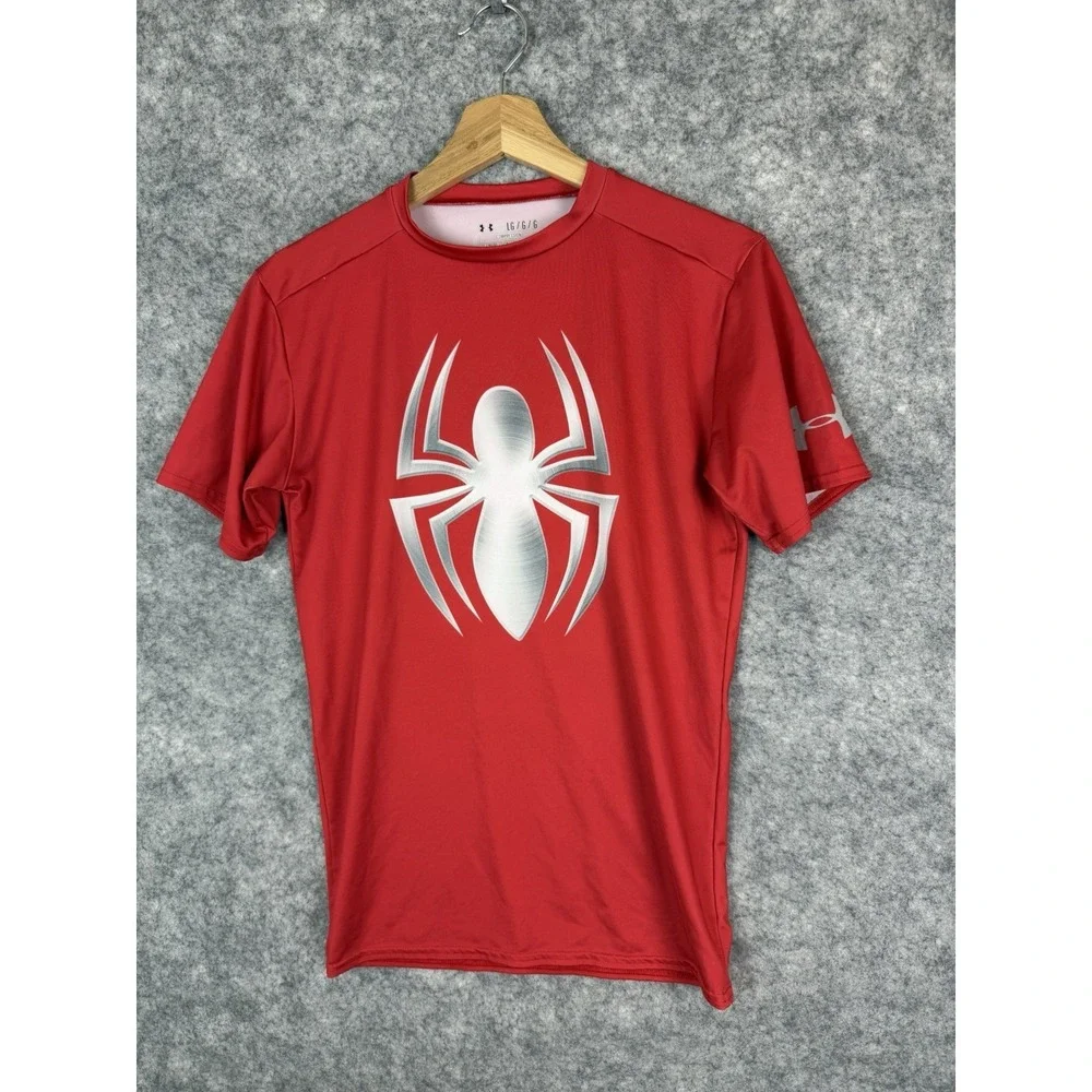 Under Armour Shirt Mens Large Red Marvel Spider-Man Gym Compression Shortsleeve